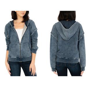 Kut From The Kloth Madelyn Ribbed Stretch Cotton Zip Up Hoodie Small
